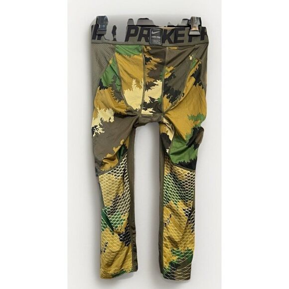 Nike Pro HyperCool Men Medium Compression Tights Three Quarter Green  Camo.    X - Picture 1 of 7